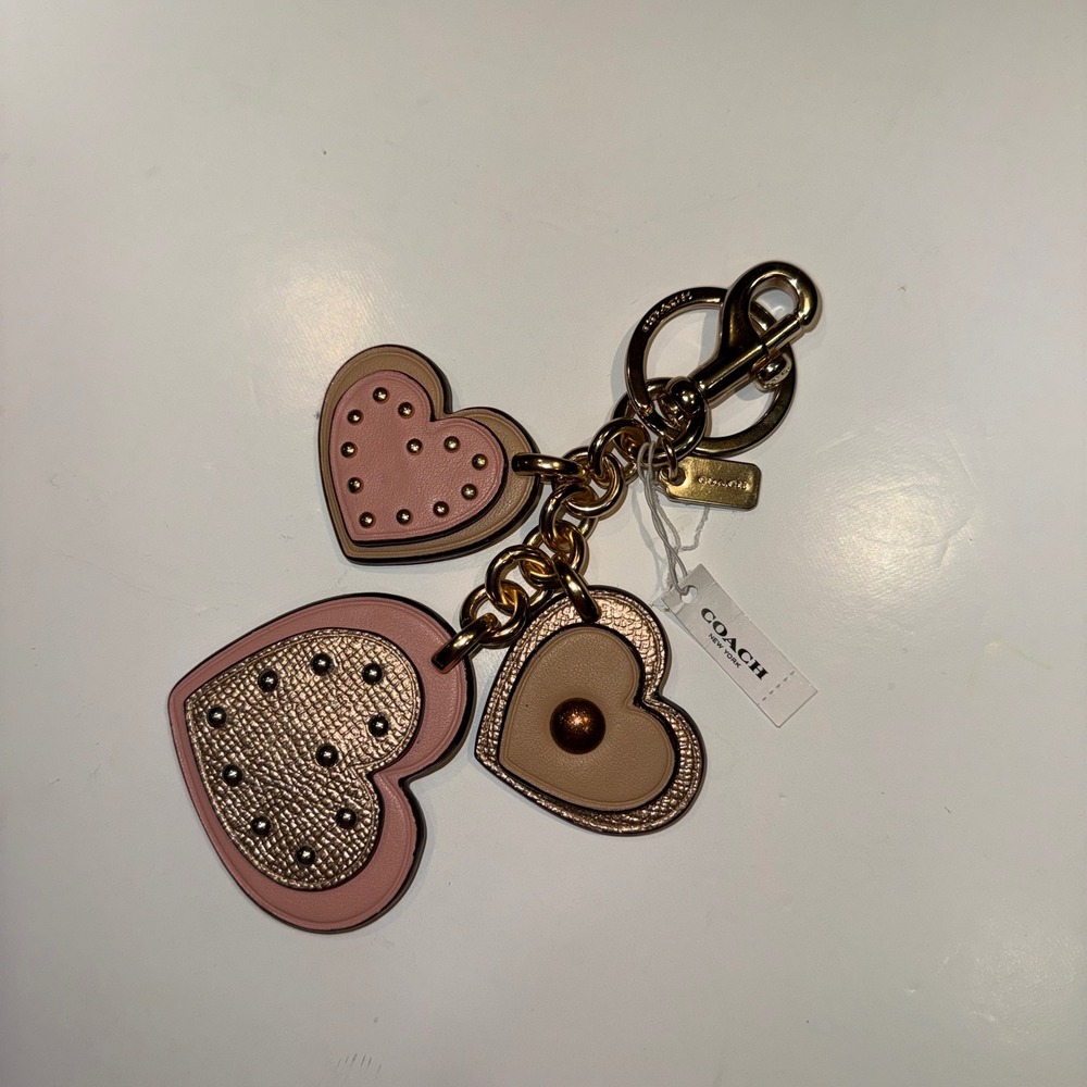 Coach F40696 Studded Heart Applique Bag Charm Petal Gold NWT Rare Discontinued